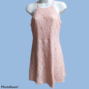 Altar'd State Pink Lace Halter Top Skater Dress